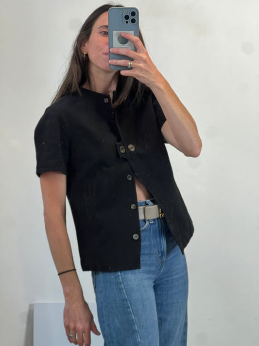 CHLOÉ. Top seda y algodón negro abotonado