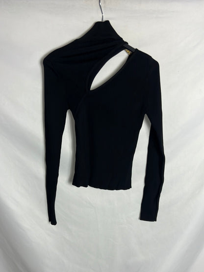 ZARA. Top negro canalé  aperturas. T S