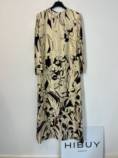 MIRTO. Vestido largo estampado hombreras. T 36