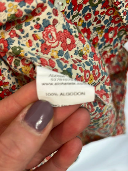 ALOHA TATA. Blusa beige manga corta flores TU(S)