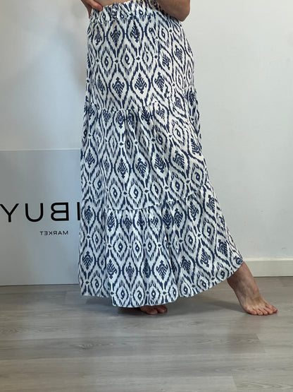 OTRAS. Falda larga fluida estampado azules. T M