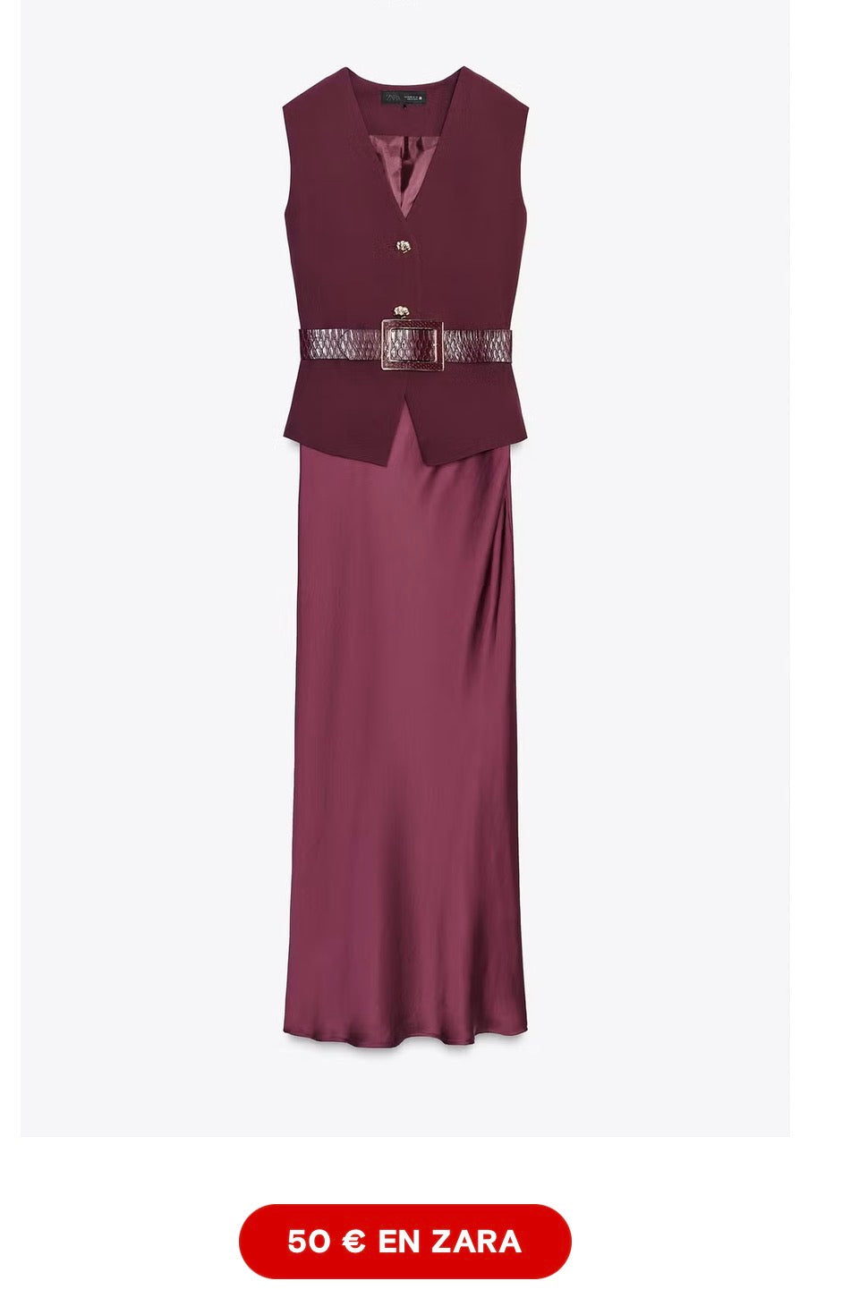 ZARA. Vestido largo doble textura burdeos