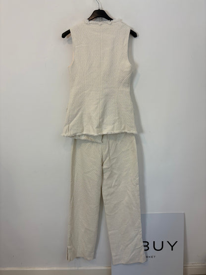 ZARA. Conjunto tweed blanco detalle hilos