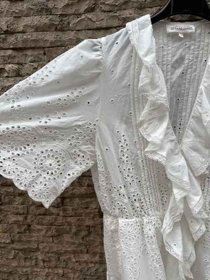 GERARD DAREL STUDIO. Vestido largo blanco troquelado