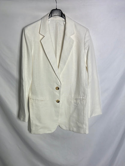 MASSIMO DUTTI. Long linen blazer. T 38
