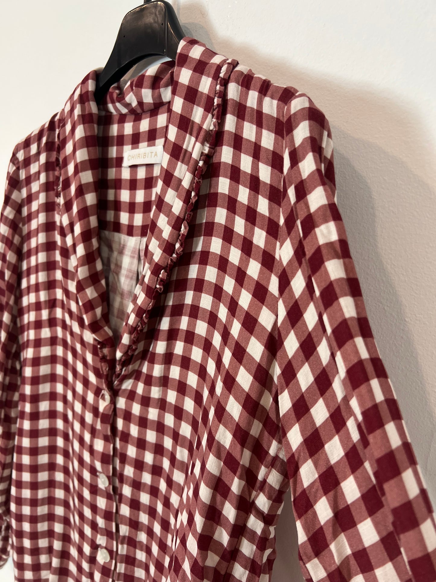 CHIRIBITA. Burgundy checked blouse size 34