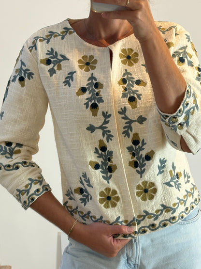 MAISON 123. Chaqueta textura flores bordadas