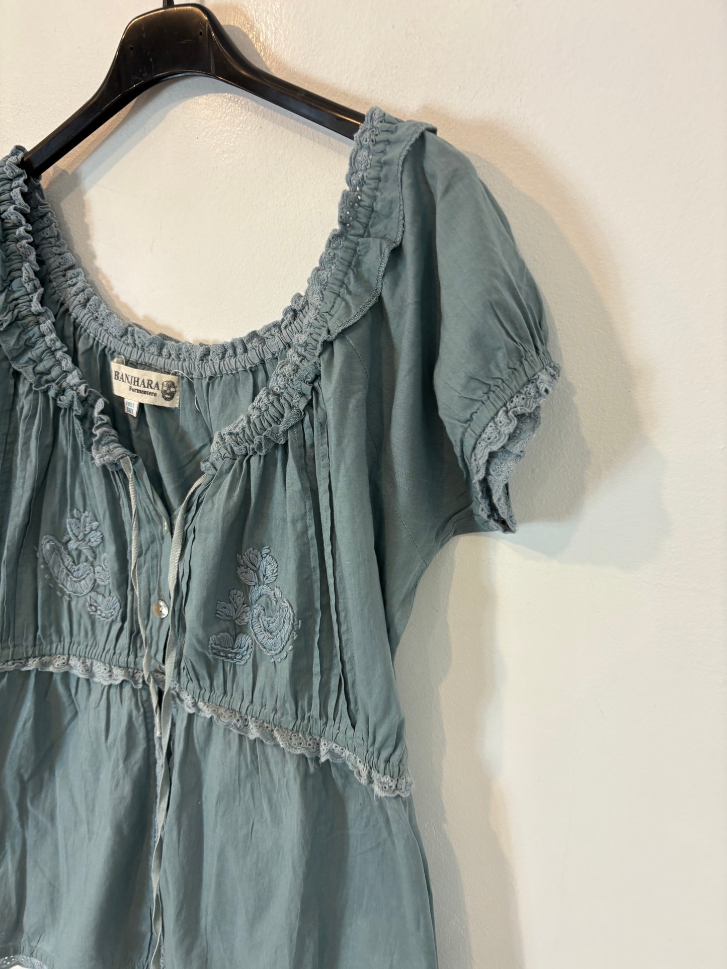 BANJHARA FORMENTERA. Top azul bordado  TU(S)