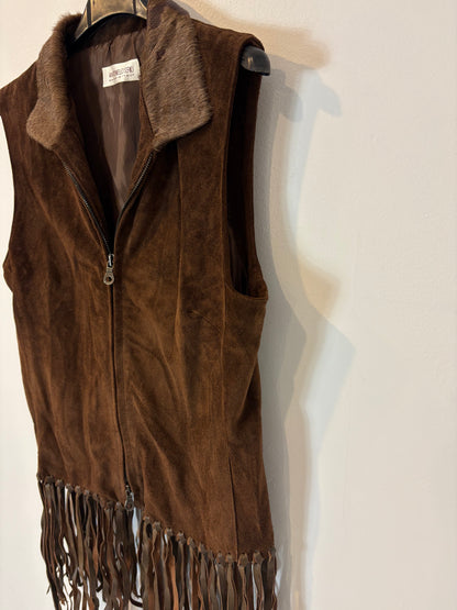 ANTONELLO SERIO. Brown leather vest with fringes. Size 40