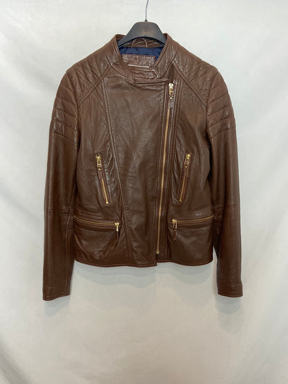 MASSIMO DUTTI. Chaqueta de piel marrón T. 13-14 años (S)