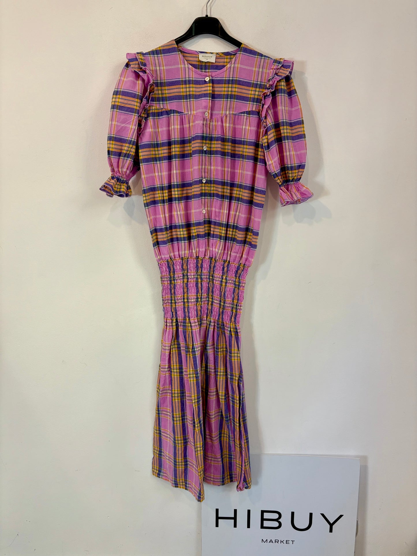 RITAVON. Vestido malva cuadros colores