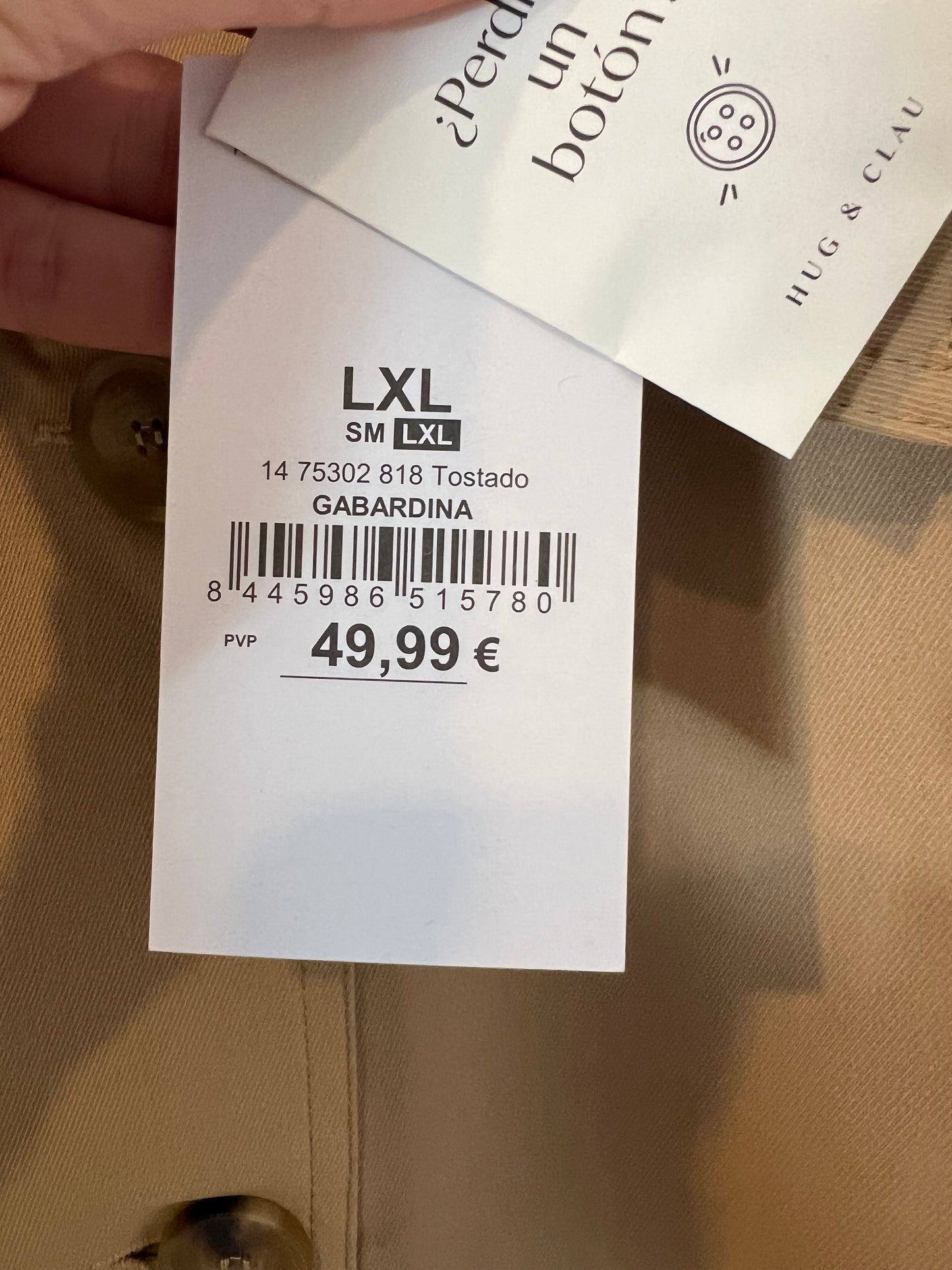 HUG & CLAU. Chaqueta beige efecto gabardina. T L/XL