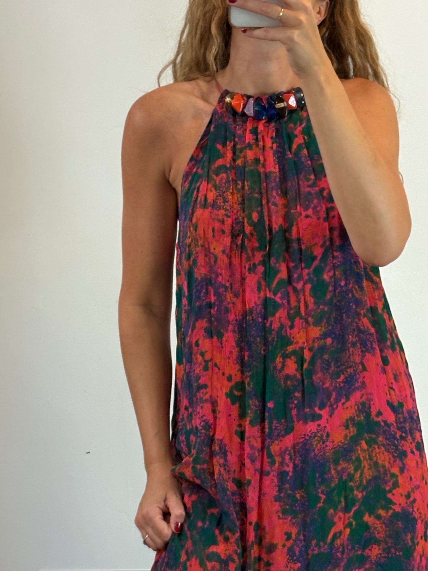 ZARA. Vestido largo halter estampado