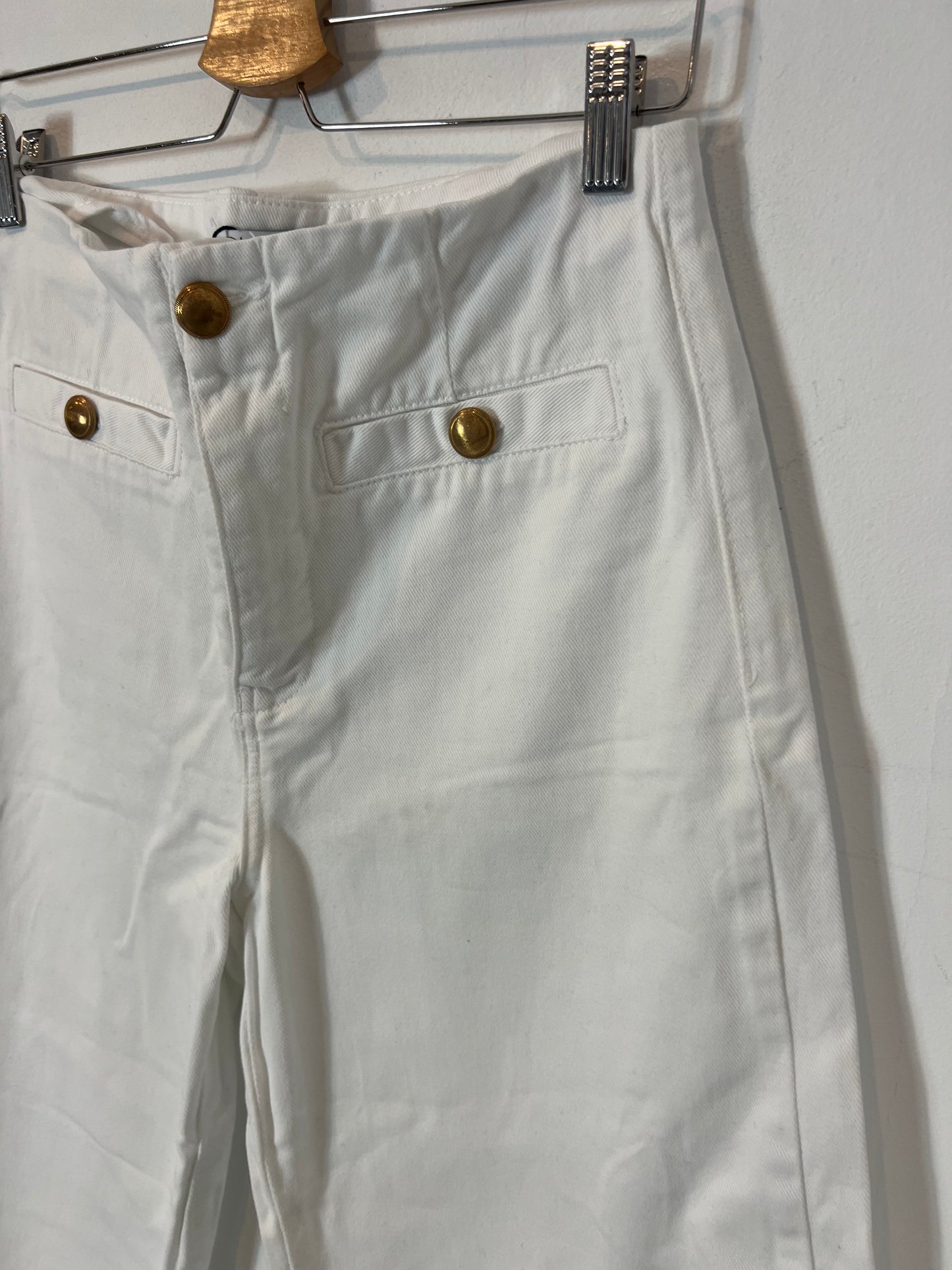 ZARA. Pantalón culotte denim blanco T.38