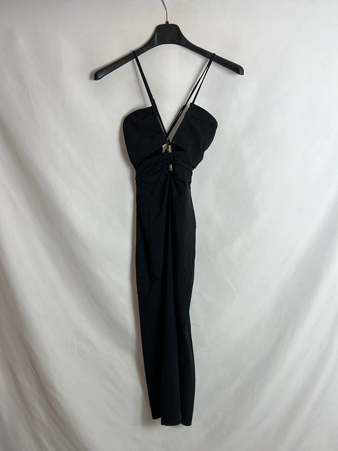 ZARA. Vestido midi negro aperturas. T XS