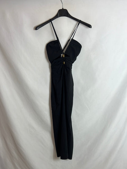 ZARA. Vestido midi negro aperturas. T XS