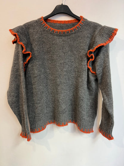 OTRAS. Jersey gris detalle naranjas. T S/M