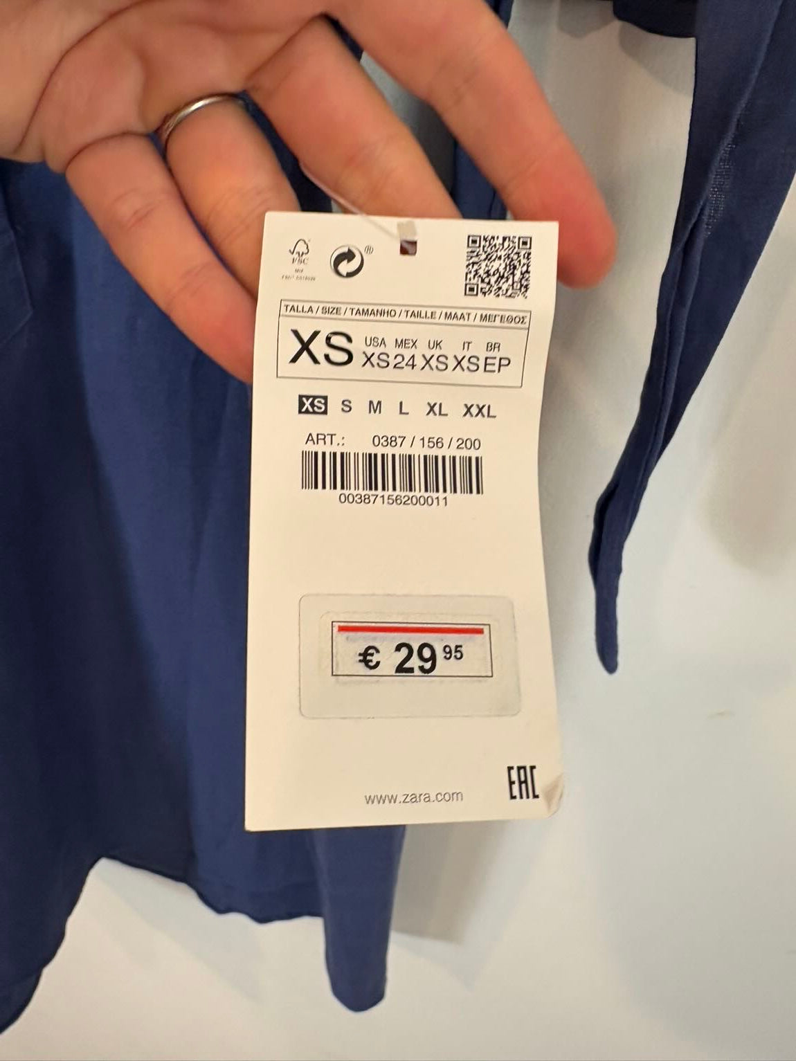 ZARA. Vestido corto azul  con lino