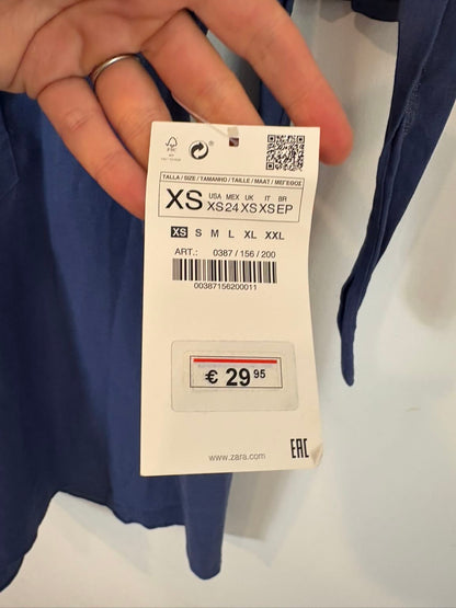 ZARA. Vestido corto azul  con lino
