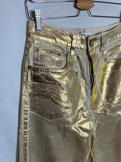 ZARA. Gold distressed denim trousers. Size 38