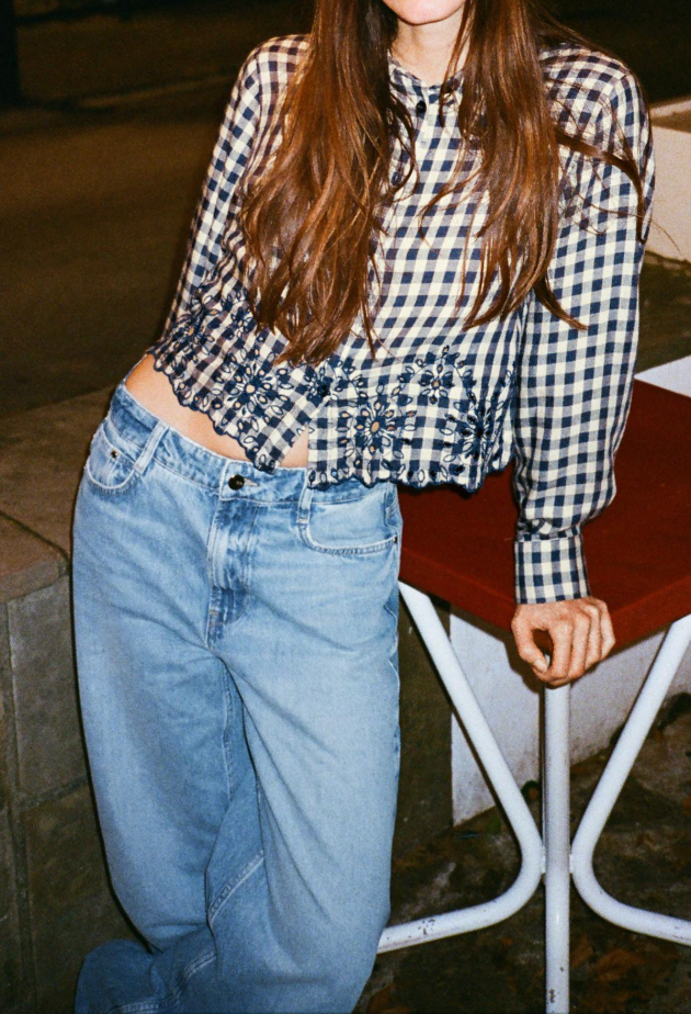 ZARA. Checkered shirt with embroidered details. TM