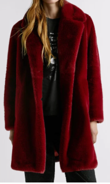 WEST 11 PEPE JEANS LONDON. Abrigo burdeos en efecto pelo