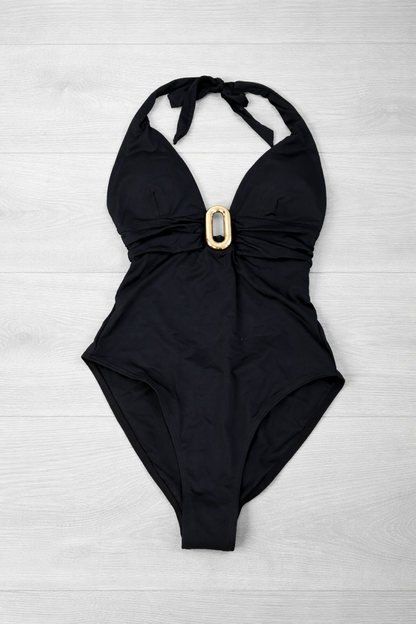 ZARA. Bañador negro detalle dorado