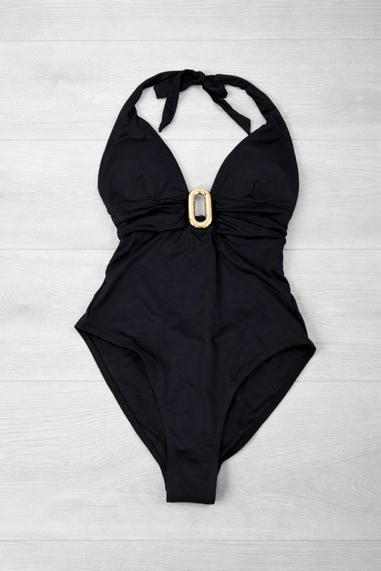 ZARA. Bañador negro detalle dorado