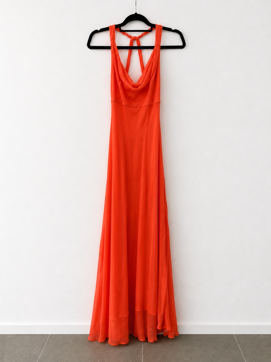 ETXART&PANNO.Vestido largo seda coral T.s