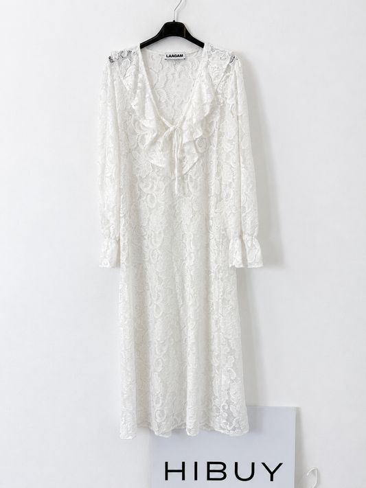 LAAGAM. Vestido largo blanco encaje