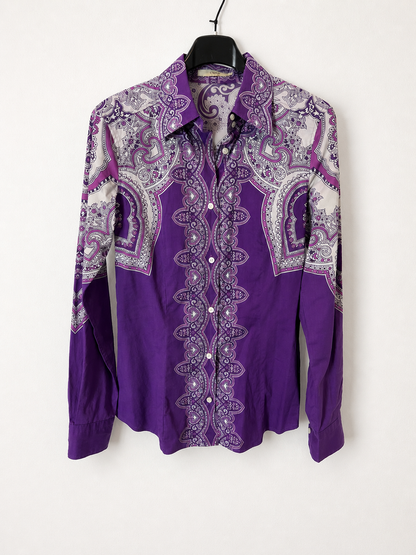 ETRO. Camisa morada flores blanca T.38(xs)