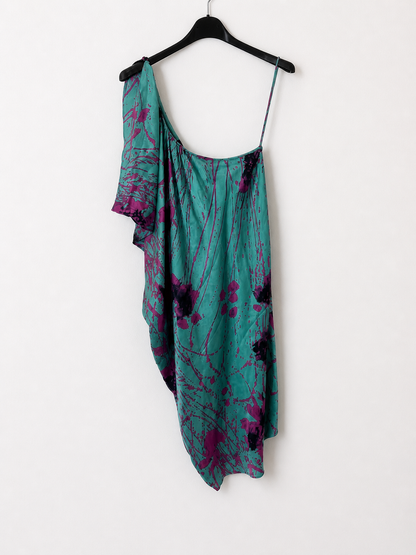 ELIE TAHARI. Asymmetrical silk dress, size 38