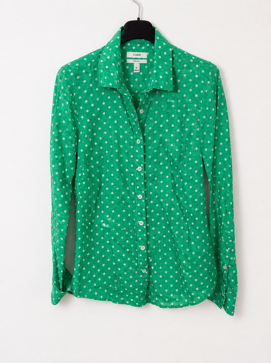 J CREW. Camisa Lino verde lunares. T XS