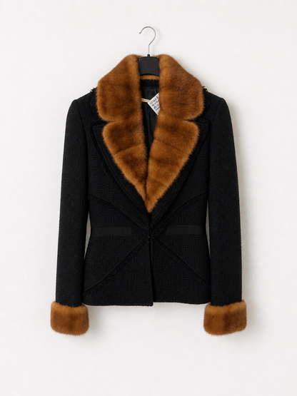 PEDRO DEL HIERRO. Blazer tweed detalles pelo T.38