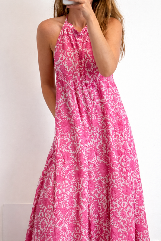 BABBAKI. Vestido largo estampado halter