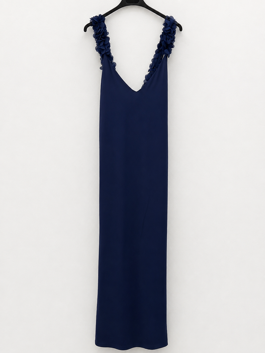 BY CLÉA.Vestido azul largo pétalos (36,38)