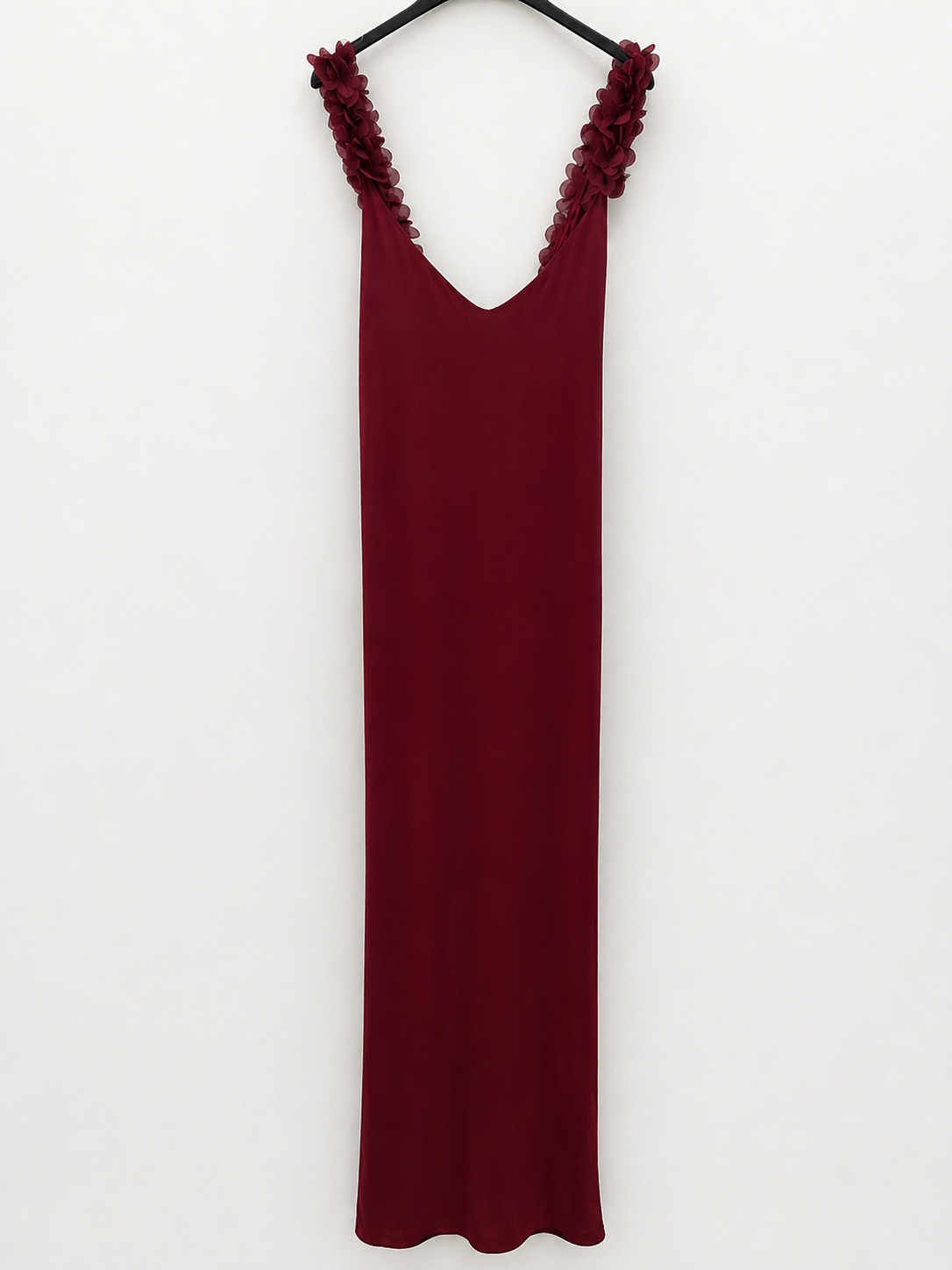 BY CLÉA.Vestido burdeos largo pétalos (36,38)