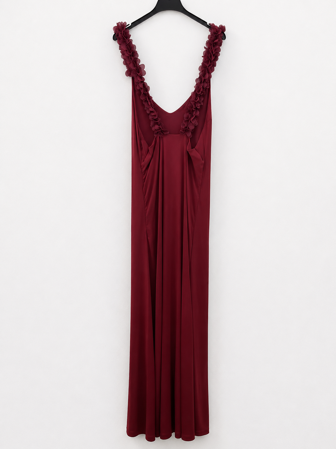 BY CLÉA.Vestido burdeos largo pétalos (36,38)