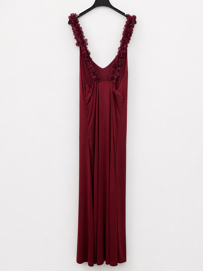 BY CLÉA.Vestido burdeos largo pétalos (36,38)