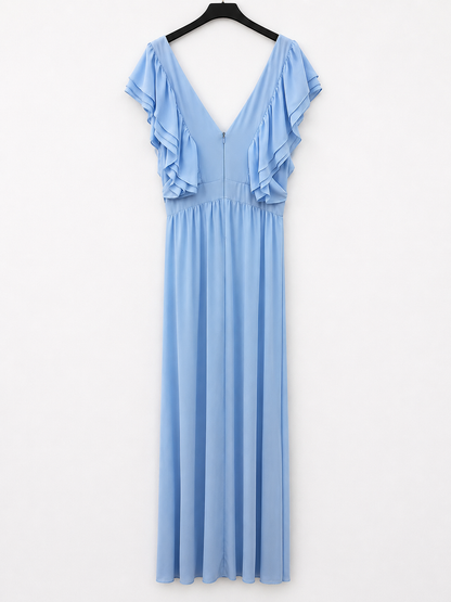 BY CLÉA.Vestido largo azul volantes (36,38 y 40)