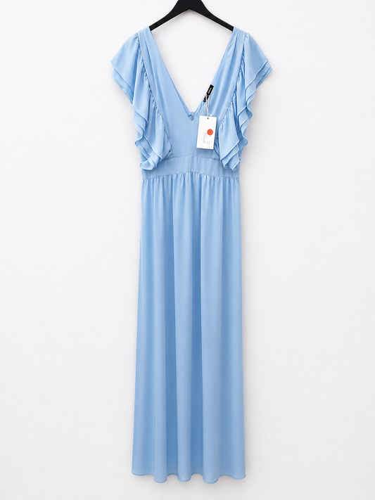 BY CLÉA.Vestido largo azul volantes (36,38 y 40)