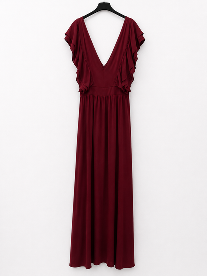 BY CLÉA.Vestido largo burdeos volantes (36,38 y 40)