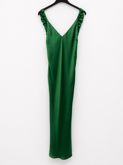 BY CLÉA.Vestido midi verde satinado (38,40)