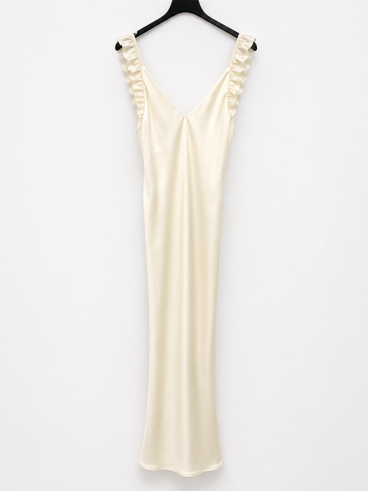 BY CLÉA. Cream satin midi dress (34, 36 and 38)