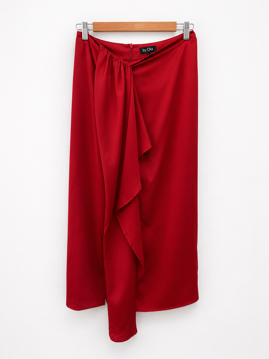 BY CLÉA. Red ruffle midi skirt (36,38,40)