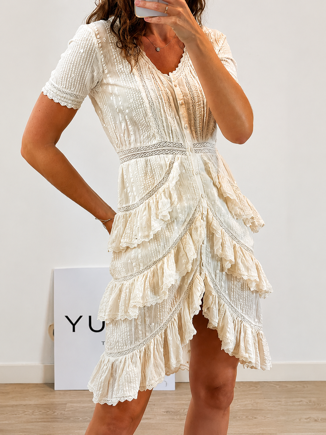 LOVE SHACK FANCY. Short embroidered and lace dress. Size 2 (S/M)