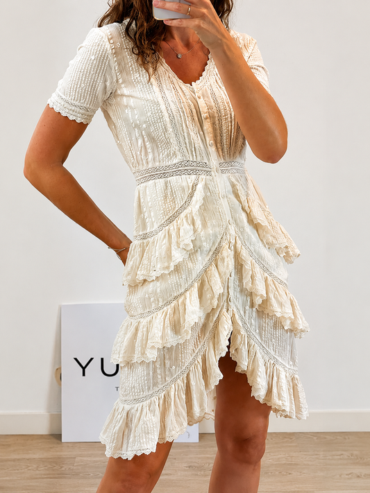 LOVE SHACK FANCY. Short embroidered and lace dress. Size 2 (S/M)