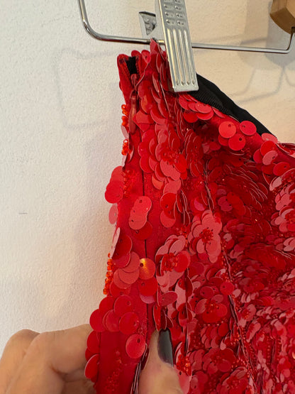 ZARA. Falda lentejuelas roja. T M