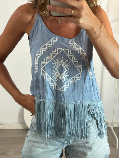 JUBYLEE. Top azul bordado T.s/m