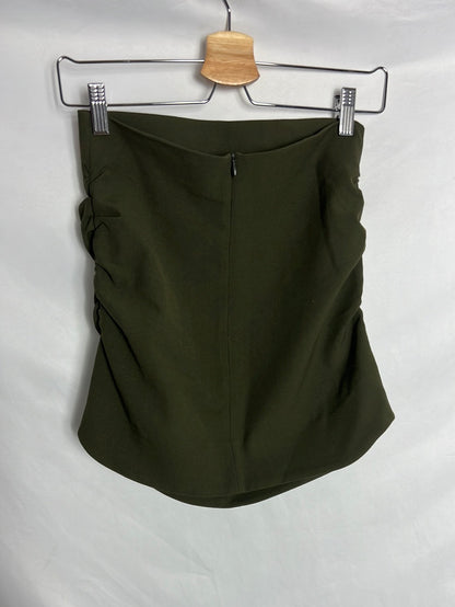 ZARA. Top verde palabra de honor fruncidos. TS